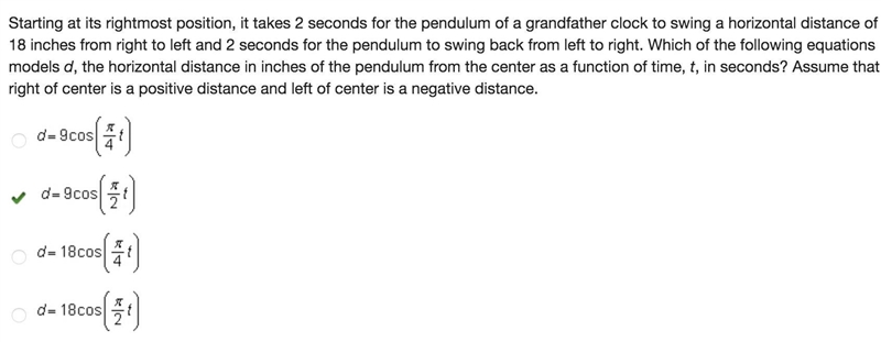 Starting at its rightmost position, it takes 2 seconds for the pendulum of a grandfather-example-1