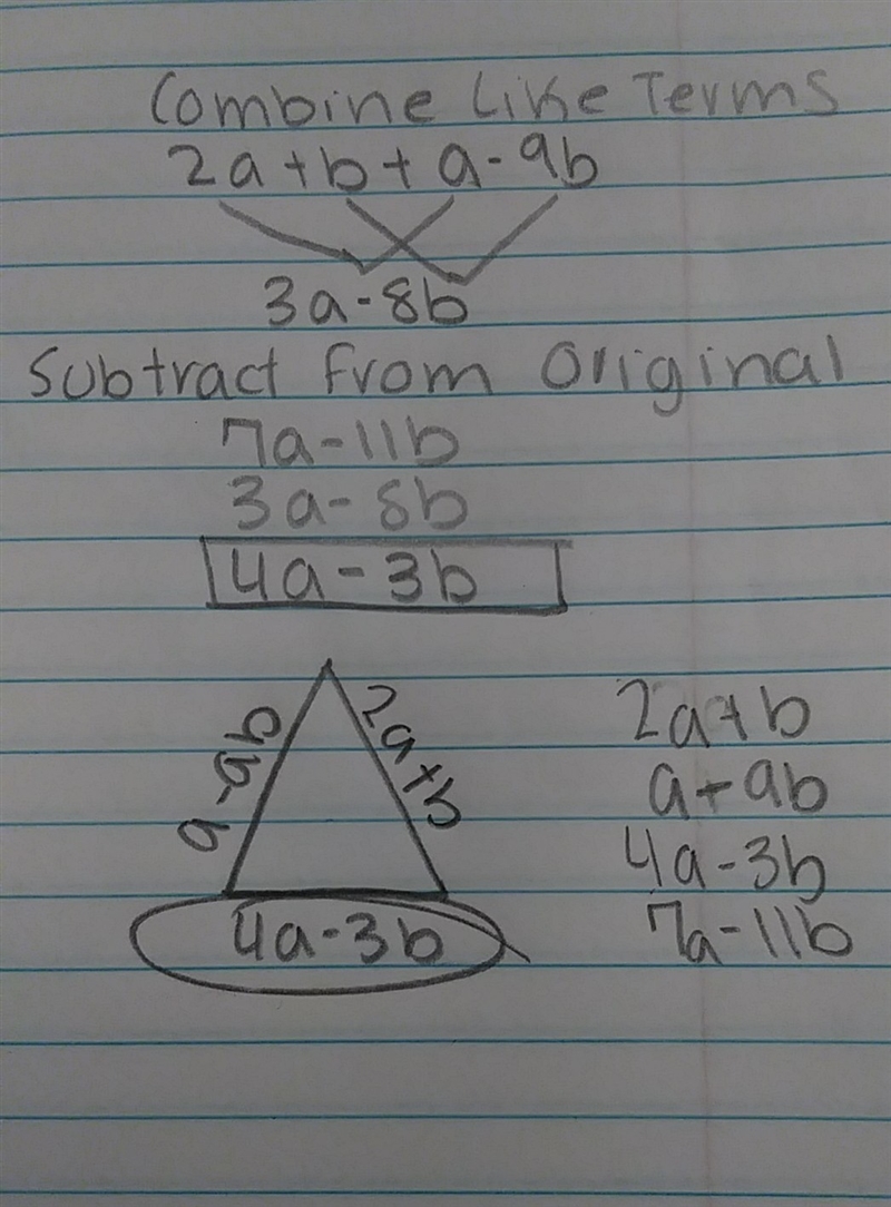 PLEASE HELP MEEE! The perimeter of a triangle is 7a - 11b. If two of its sides are-example-1