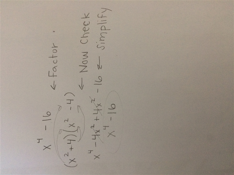 The expression x^4 - 16 is equivalent to : (A) ( x^2 + 8 ) ( x^2 - 8) (B) ( x^2-8) (x-example-1