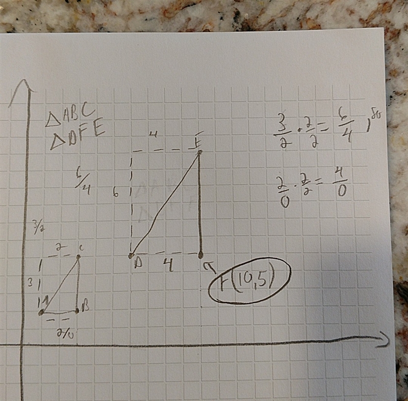 Coordinates A (1, 2), B (3, 2) and C (3, 5) are connected to form ΔABC. If ΔDFE is-example-1