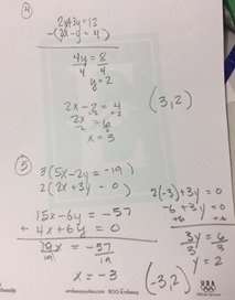 Solve using elimination. 4. 2x + 3y = 12 2x – y = 4 5. 5x – 2y = - 19 2x + 3y = 0-example-1