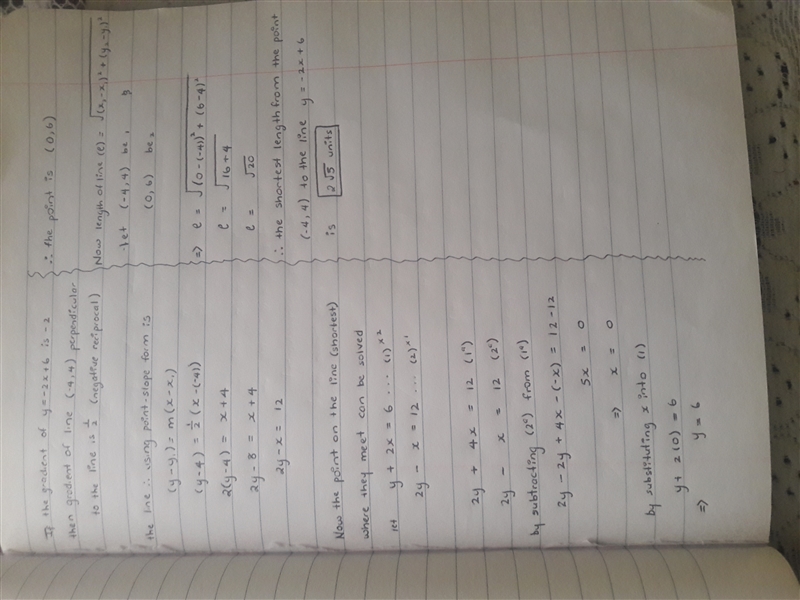 I NEED HELP! Find the distance from(-4,4) to the line defined by y= -2x+6.Express-example-1