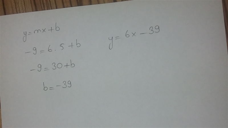 Write the equation of the line in point slope form: 1. (5, -9); m = 6-example-1