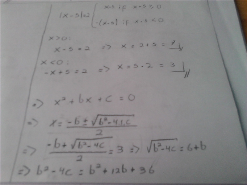 Lauren solved the equation $|x-5| = 2$. meanwhile jane solved an equation of the form-example-3