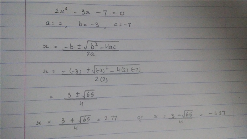 Use quadratic equation to find the roots of the following equations-example-1