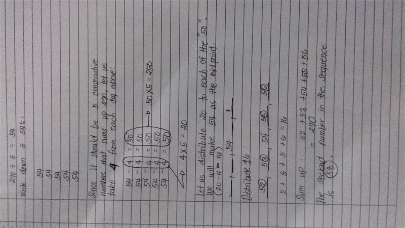 The sum of 5 consecutive integers is 270. What is the second number in this sequence-example-1