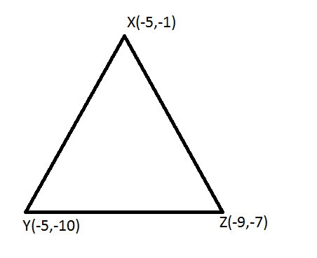 What is the area of the triangle whose vertices are X(−5, −1)) , Y(−5, −10)) , and-example-1