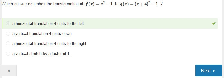 Let f(x)=34x2−1. The function g(x) is a vertical stretch of f(x) by a factor of 8. What-example-1