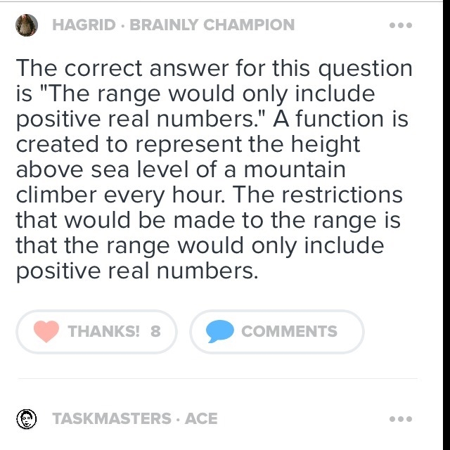 A function is created to represent the height above sea level of a mountain climber-example-1