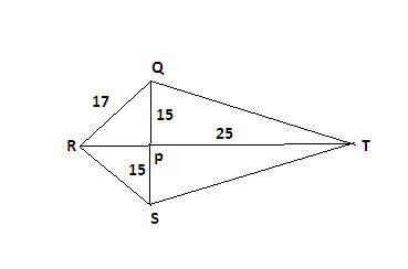 . Kite QRST has a short diagonal of QS and a long diagonal of RT. The diagonals intersect-example-1