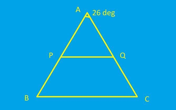 The isosceles trapezoid is part of an isosceles triangle with a 26° vertex angle. What-example-1