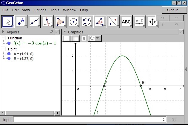 Use a graphing calculator to solve the equation -3 cost= 1 in the interval from . Round-example-1