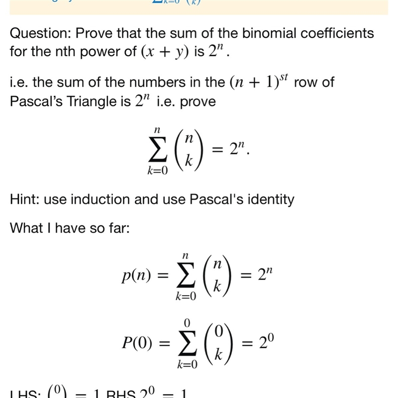 Prove the sum of the coefficients of the binomial theorem is equal to 2^n-example-1