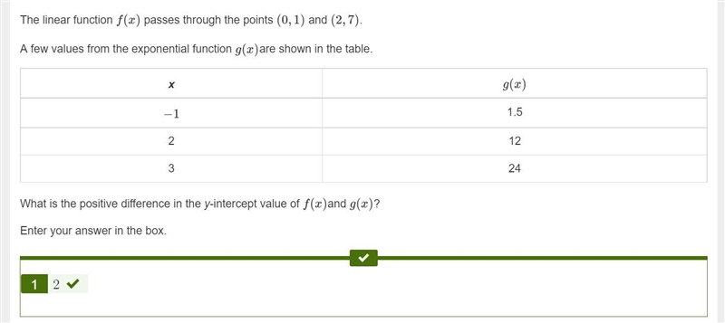 The linear function f(x) passes through the points (0,1) and (2,7). A few values from-example-1