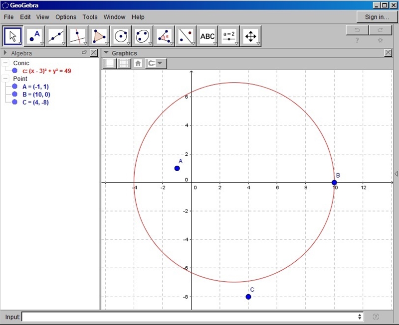 PLEASE HELP ASAP Given the circle with the equation (x - 3)2 + y2 = 49 Determine the-example-1