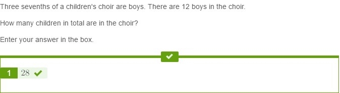 Three sevenths of a children's choir are boys. There are 12 boys in the choir. How-example-1