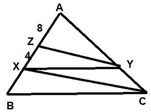 In $\triangle abc$, points $x$ and $z$ are on $\overline{ab}$ and $y$ is on $\overline-example-1