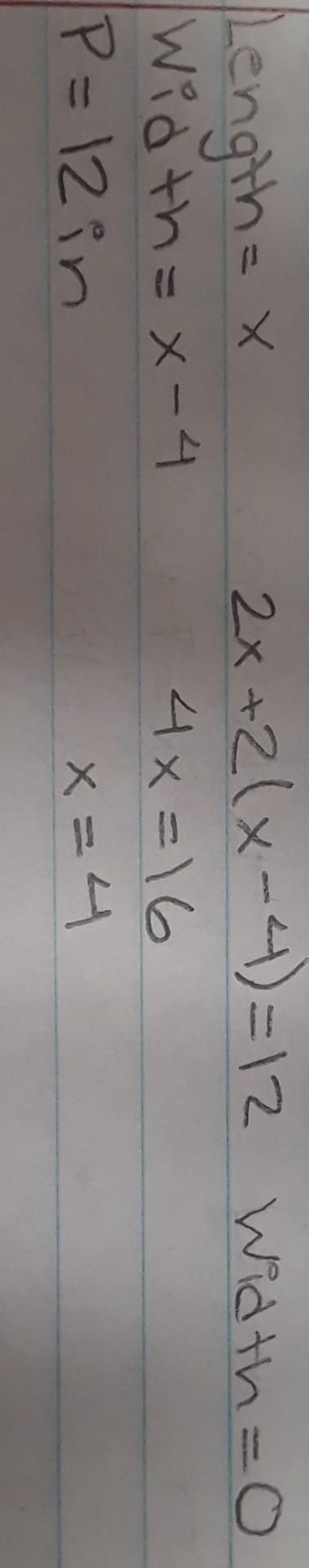 The width of the rectangle is 4 inches less than its length. The perimeter of the-example-1