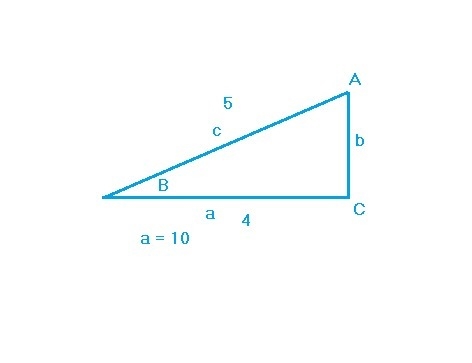 Cos B= 4/5, a=10, C=90, find the hypotenuse of the triangle-example-1