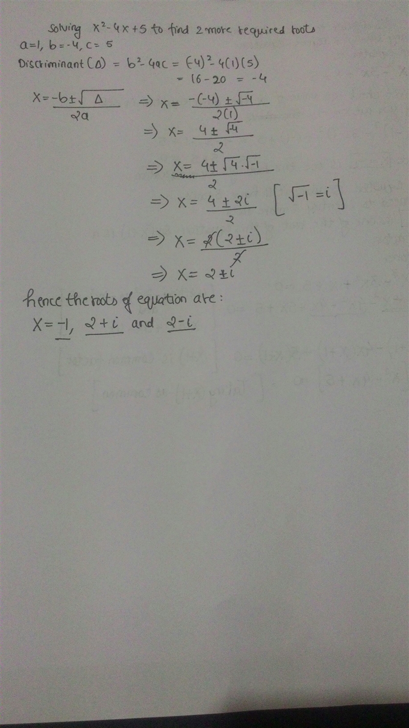 Find the roots of the equation x^3-3x^2+x+5 Can some teach me how to do this please-example-2