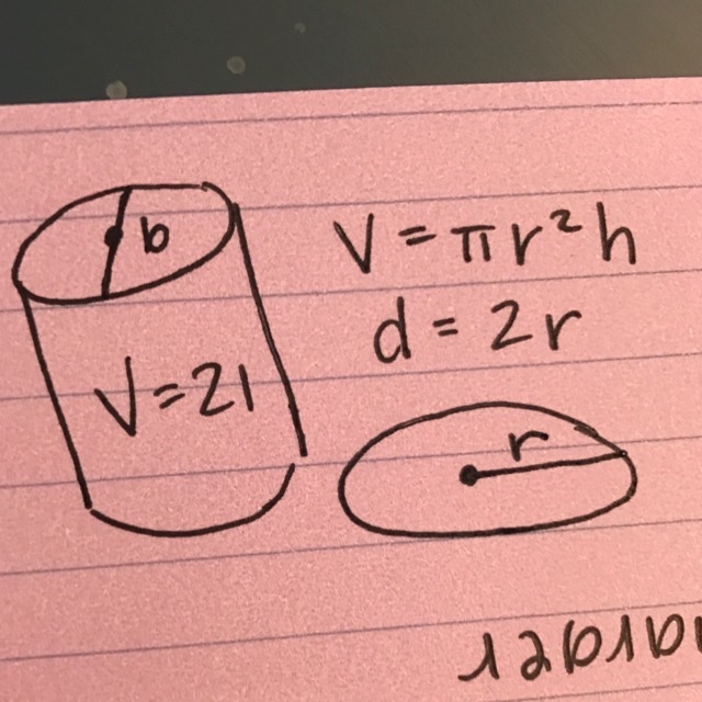 Given a soda can with a volume of 21 and a diameter of 6, what is the volume of a-example-1