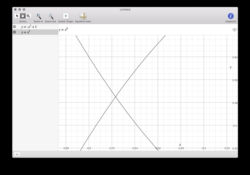 Look at the graph of this system of equations: y = - x2 + 1 and y = x2. At which approximate-example-2