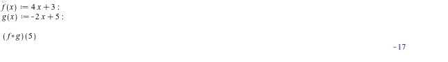 Let f(x)=4x+3 and g(x)=-2x+5. find (f o g)(5).-example-1