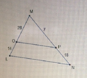 Which value of y would make OP ll LN? A 16 B 24 C 32 D 36-example-1