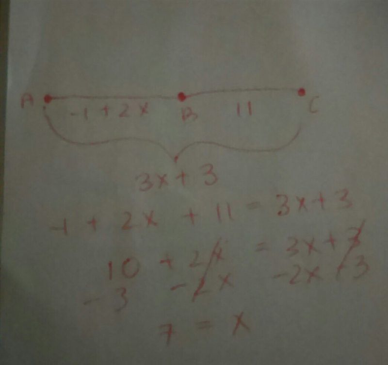 Points a, b, c are collinear. Point b is between A and C. AC=3x+3, ab=-1+2x, and BC-example-1