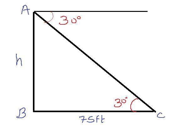 The angle of depression from the top of a flag pole to a point on the ground is 30°. If-example-1