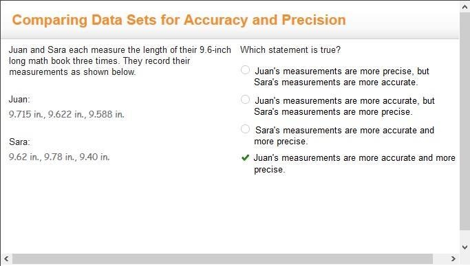 Juan and sara each measure the length of their 9.6 inch long math book three times-example-1