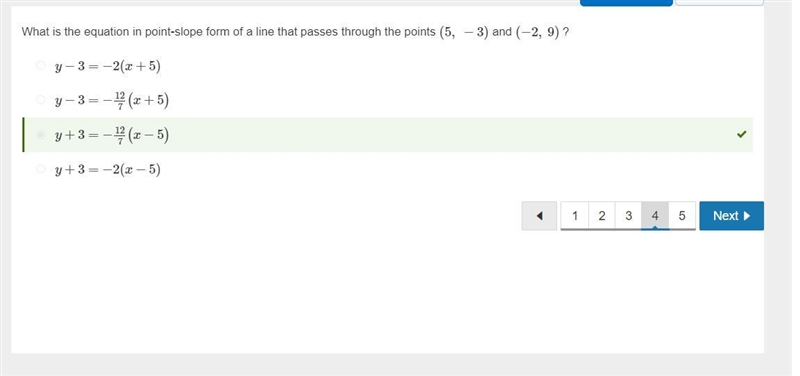 What is the equation in point-slope form of a line that passes through the points-example-4