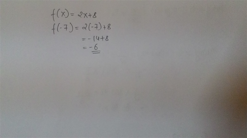 Find f(-7) if f(x) = 2x + 8. -6 -3 3 6-example-1