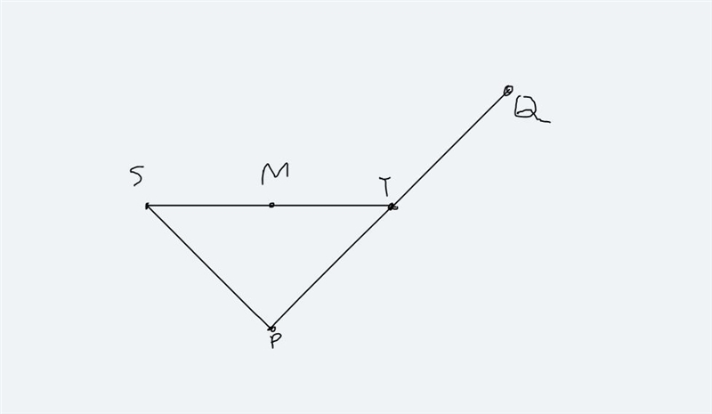 draw and mark a figure in which M is the midpoint of ST, SP=PT, and T is the midpoint-example-1