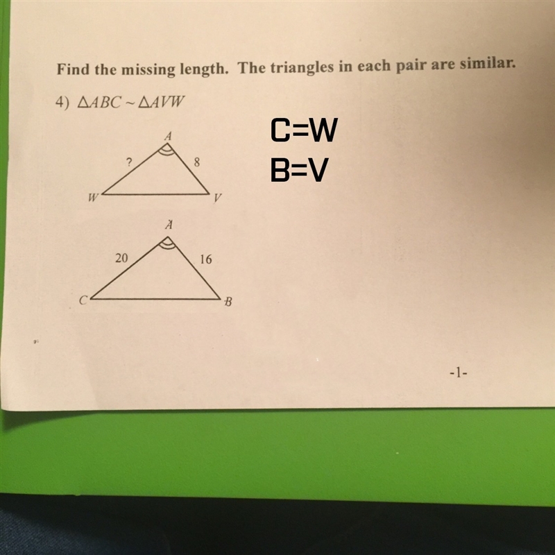 How can I find the missing length for the triangles in each pair are similar-example-1