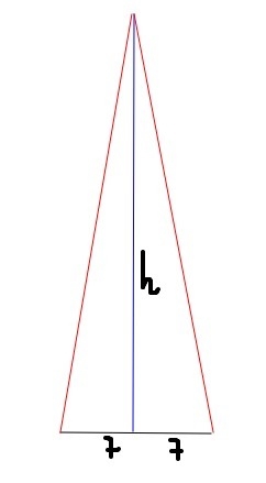 The isosceles triangle has a base that measures 14 units. The value of y, the length-example-1