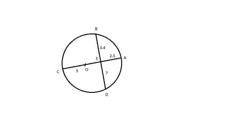 In the diagram, diameter AC¯¯¯¯¯ intersects chord BD¯¯¯¯¯ at point E such that AE-example-1