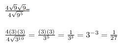 Evaluate 4 root 9 times square root nine divided by 4 root 9 to the fifth power-example-1