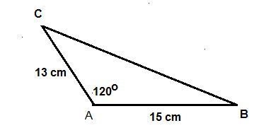 Given ΔABC, m∠A = 120°, b = 13 cm, and c= 15 cm. Find the triangle's area. Round to-example-1