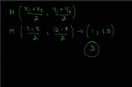 A segment has endpoints at (7, 12) and (-5, -9). What is the midpoint of the segment-example-1