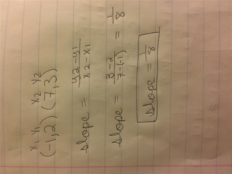 What is the slope of the line through (-1,2) and (7,3)-example-1