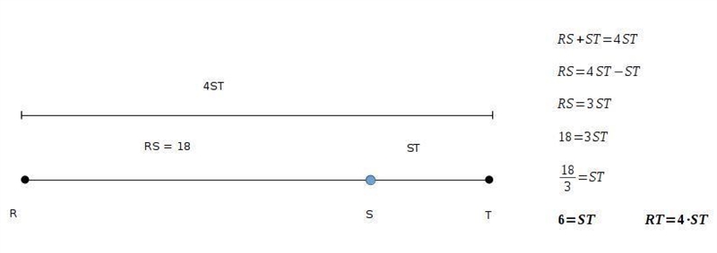 S is between r and t. The distance between R and T is 4 times the distance between-example-1