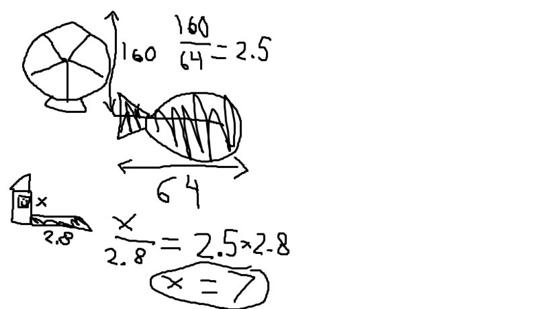 Suppose a Ferris Wheel is 160 feet high and casts a shadow that is 64 feet long. At-example-1