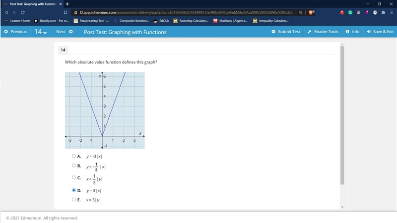 Which absolute value function defines this graph? y = -3|x| y = |x| x = |y| y = 3|x-example-1