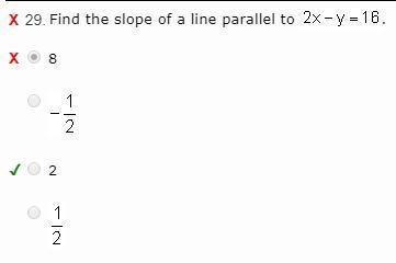 Find the slope of a line parallel to 2x-y=16 a) 8 b) 2 c) - 1/2 d) 1/2 C and D are-example-1