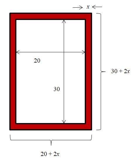 If a 20 in. By 30in. Picture has a wooden frame "x" in. Wide surrounding-example-1