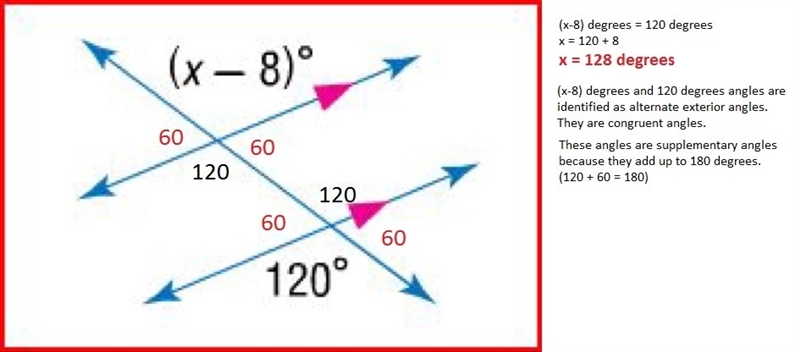 Find the value of the variable x in the figure shown. (x-8) 120-example-1