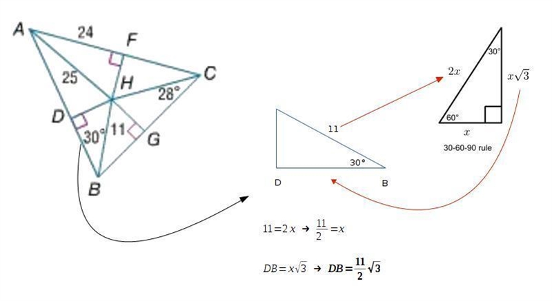 Point H is the incenter of triangle ABC. Find BD. a. 7.5 b. 8.5 c. 9.2 d. 9.7-example-1