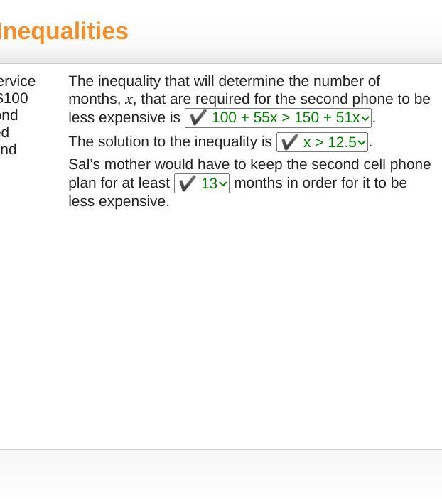 Sal is trying to determine which cell phone and service plan to buy for his mother-example-1