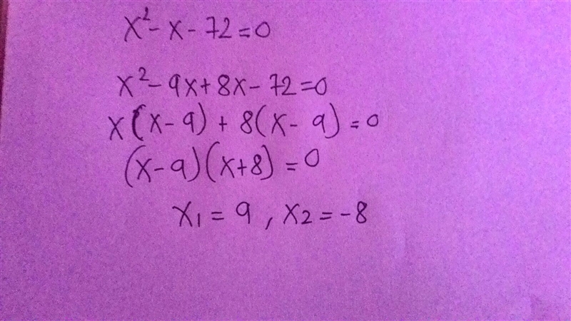 What are the roots of the polynomial equation? x^2−x−72=0 x1= __ x2=__-example-1